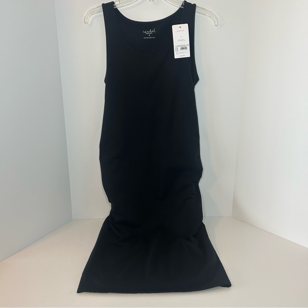 NWT Isabella Maternity sleeveless‎ Tshirt Dress black ruched midi size SMALL